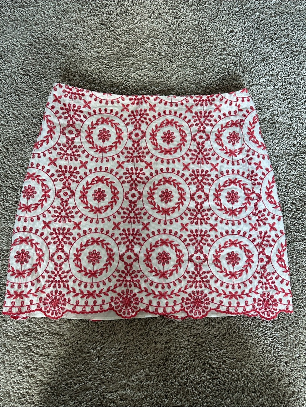 Loft Embroidered White and Coral Floral Mini Skirt